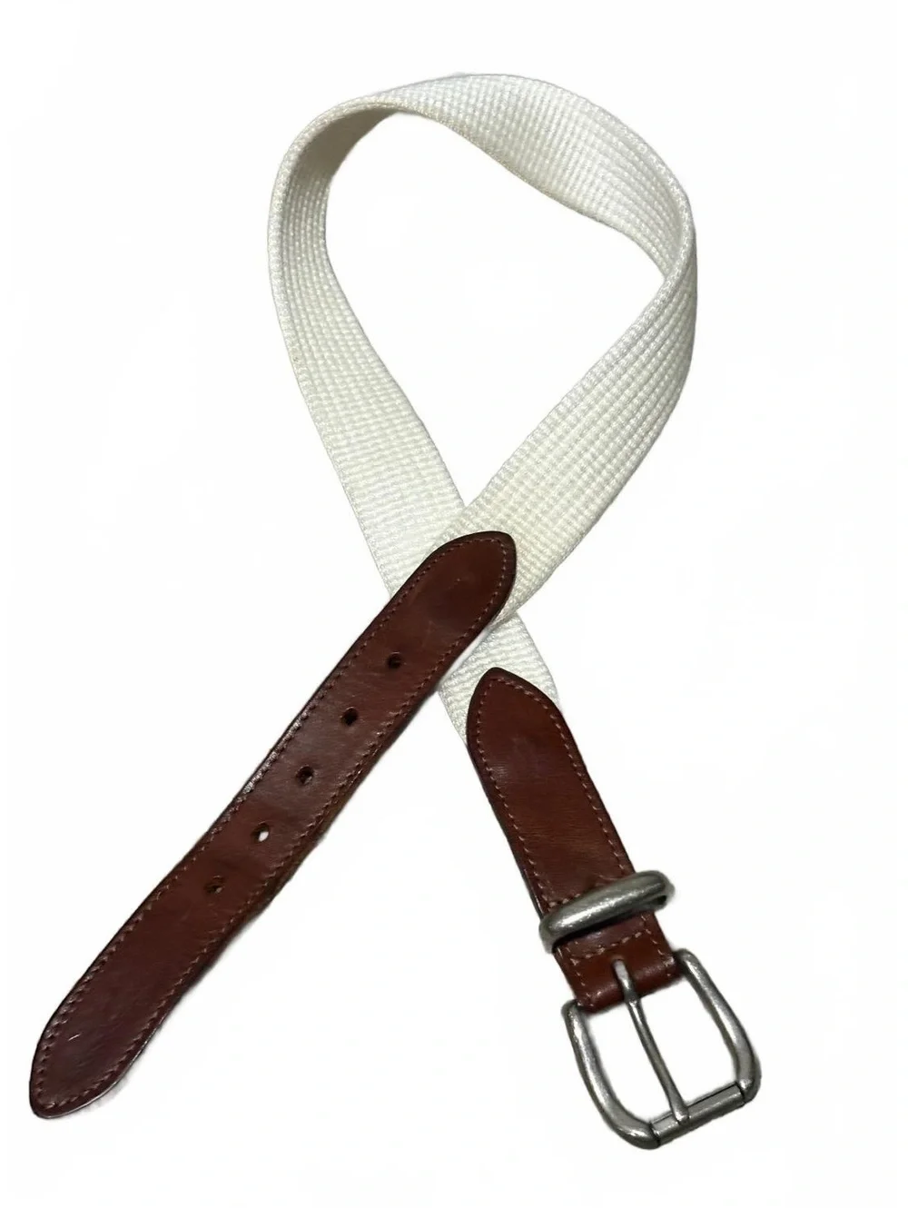 Vintage 90's Eddie Bauer Canvas Leather Belt XS Made in USA Cream Surcingle Boho